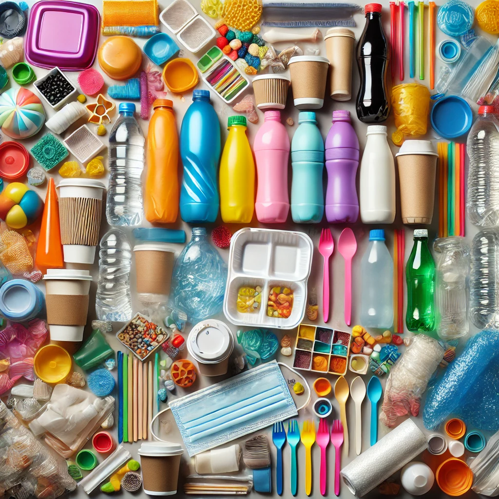 Plastic bottles and other miscellaneous plastic items.
